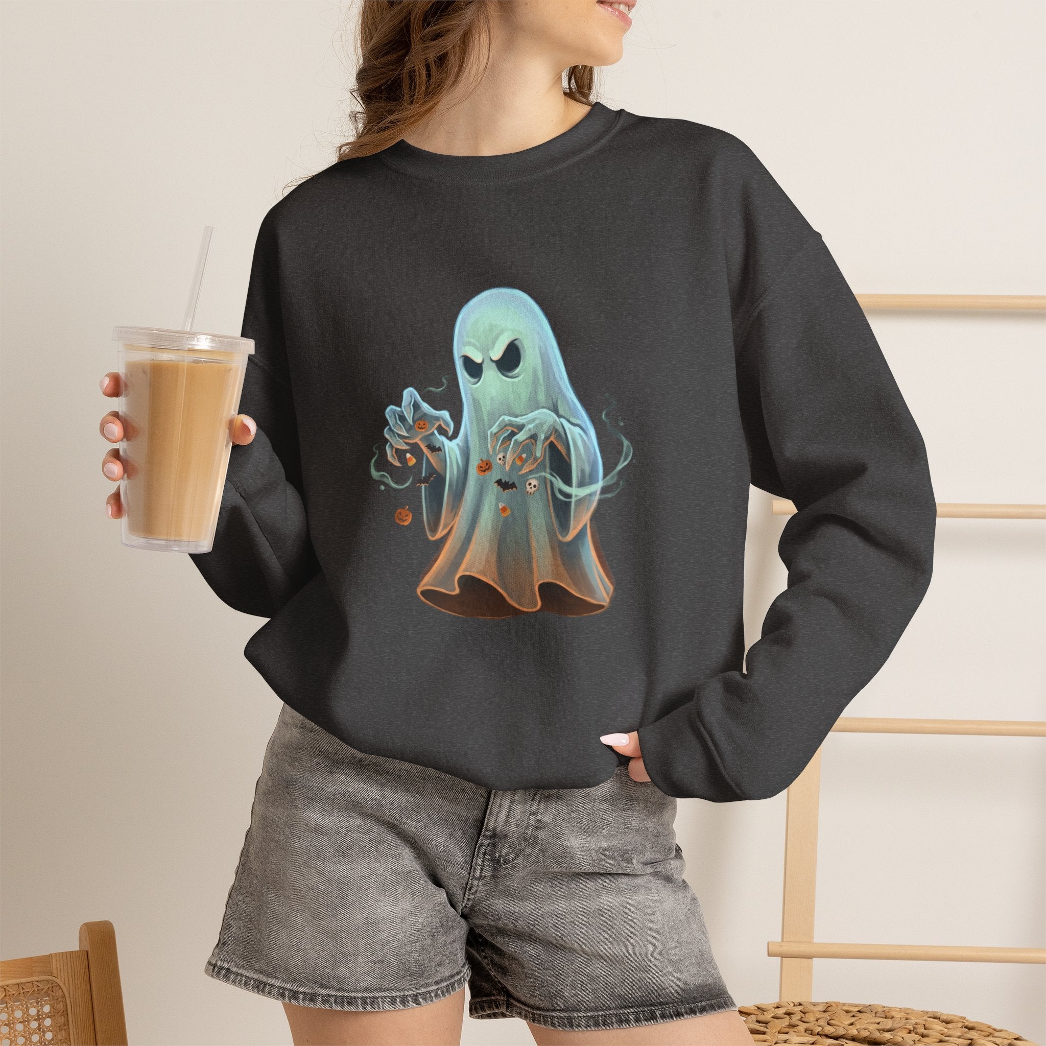 Grumpy Ghost Halloween Crewneck Sweatshirt