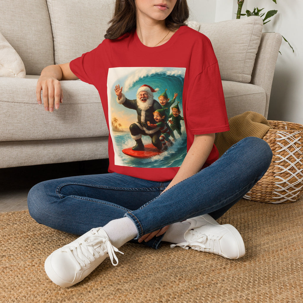Santa Surfing T-Shirt — Retro Christmas Surfing Santa Tee