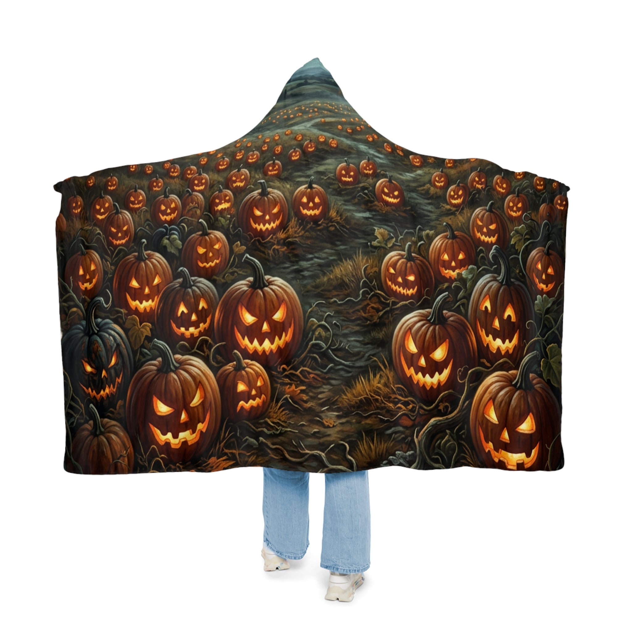 Halloween Jack-O'-Lantern Hooded Blanket — Spooky Pumpkin Snuggle Throw