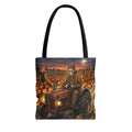 Halloween Pumpkin Field Tote — Skeletal Farmer on Tractor AOP Tote Bag