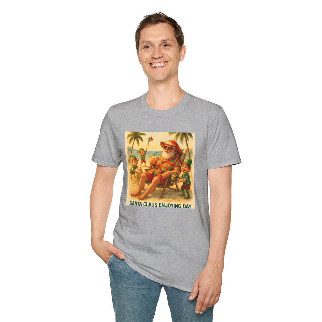 Santa Claus Enjoying Day T-Shirt – Retro Beach Holiday Tee
