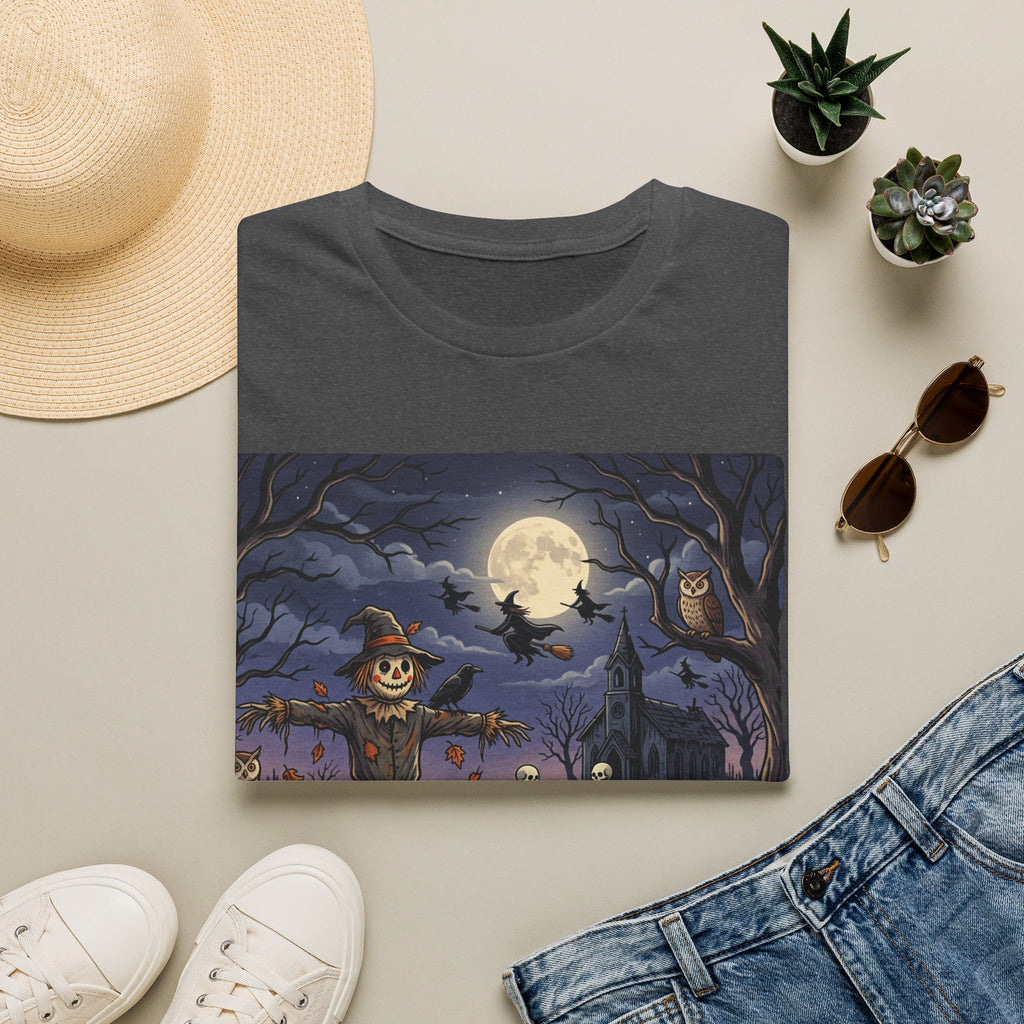Halloween Night T-Shirt — Spooky Scarecrow & Full Moon Scene