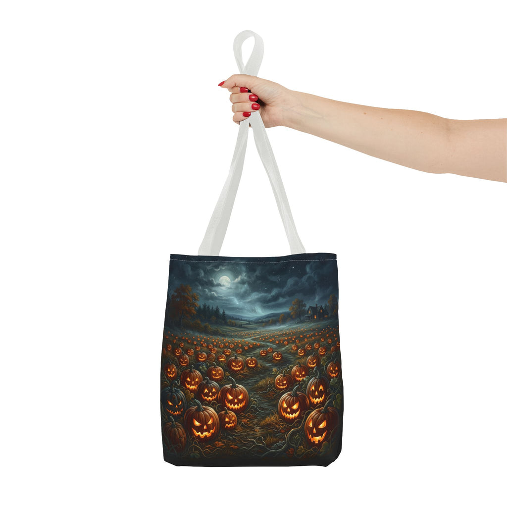 Halloween Pumpkin Field Tote Bag — Spooky Jack-O'-Lantern All-Over Print