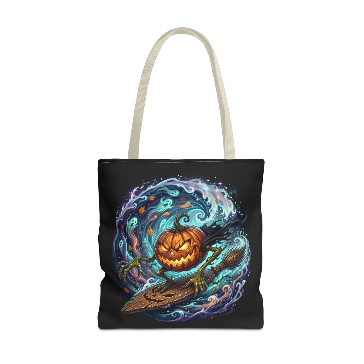 Halloween Surfing Pumpkin Tote Bag — Spooky Jack-o'-Lantern Beach Wave Tote