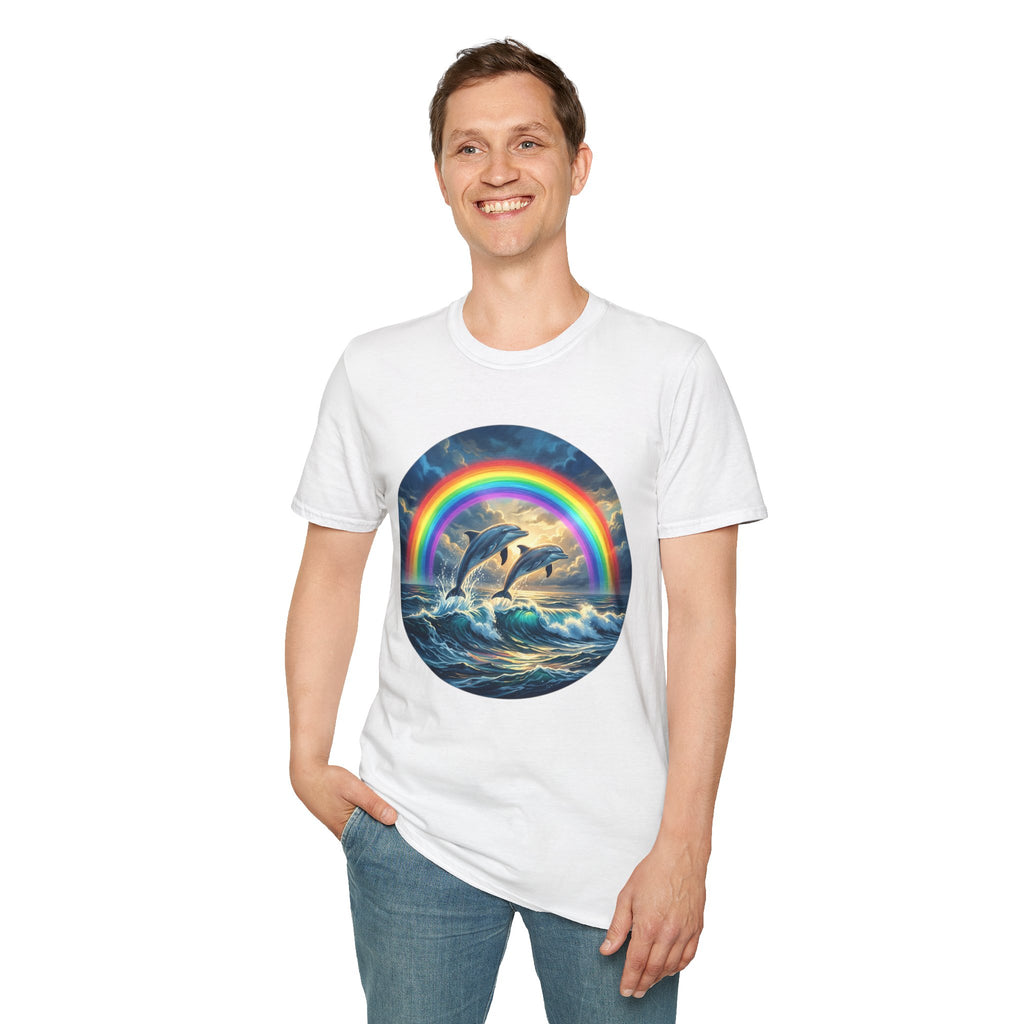 Dolphin Rainbow Wave T-Shirt — Ocean Sunset Graphic Tee