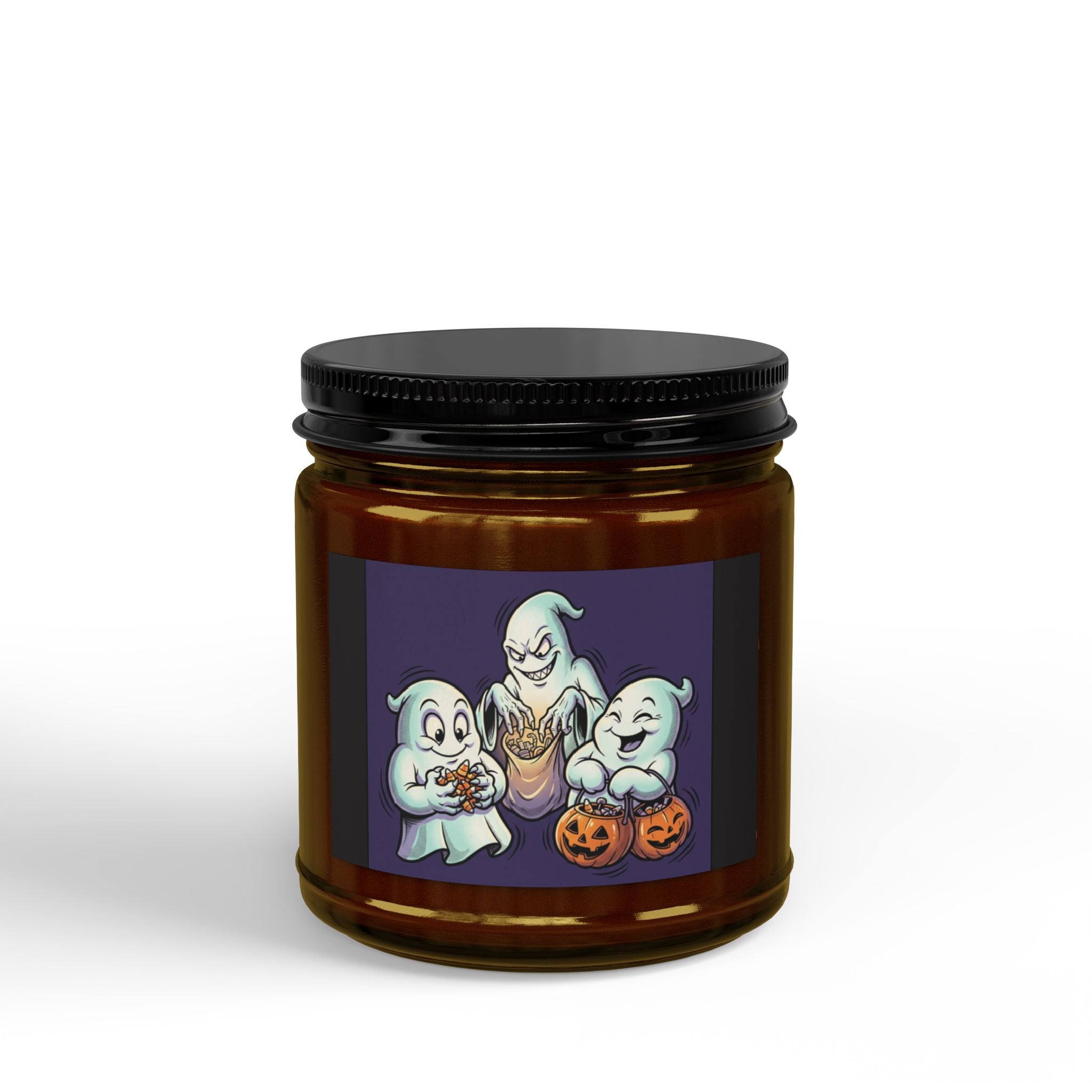 THREE GREEDY GHOST HALLOWEEN Scented Soy Candles with Black Lid, (4 and 9oz)