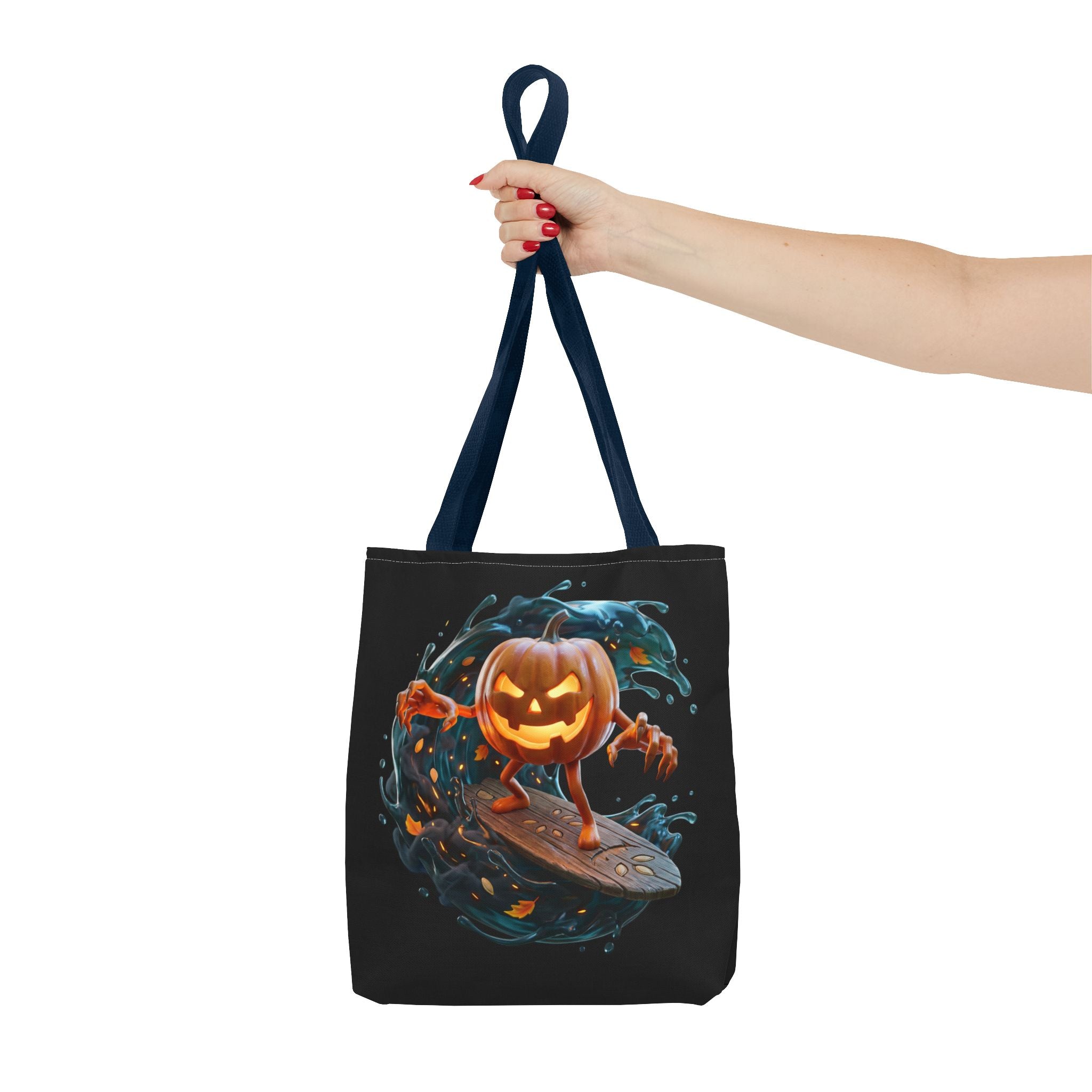 Halloween Pumpkin Surf Tote Bag — Spooky Jack-O'-Lantern Surfing Beach Tote