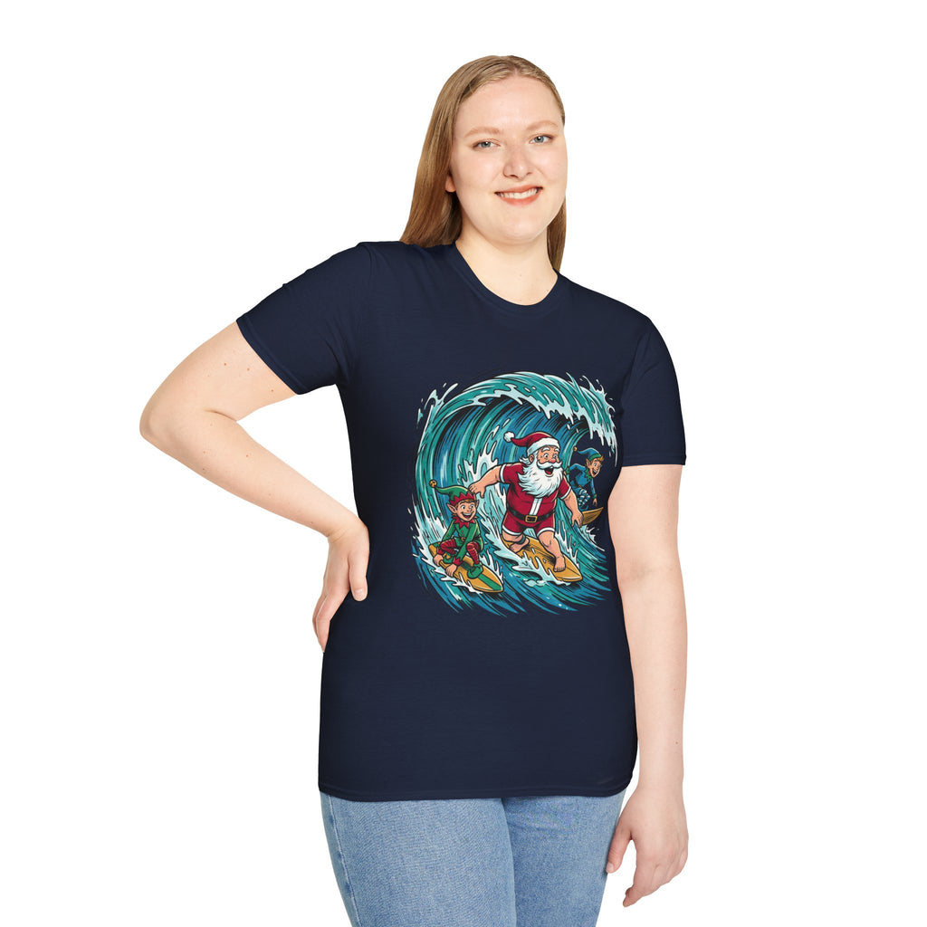 Surfing Santa T-Shirt — Christmas Beach Holiday Tee