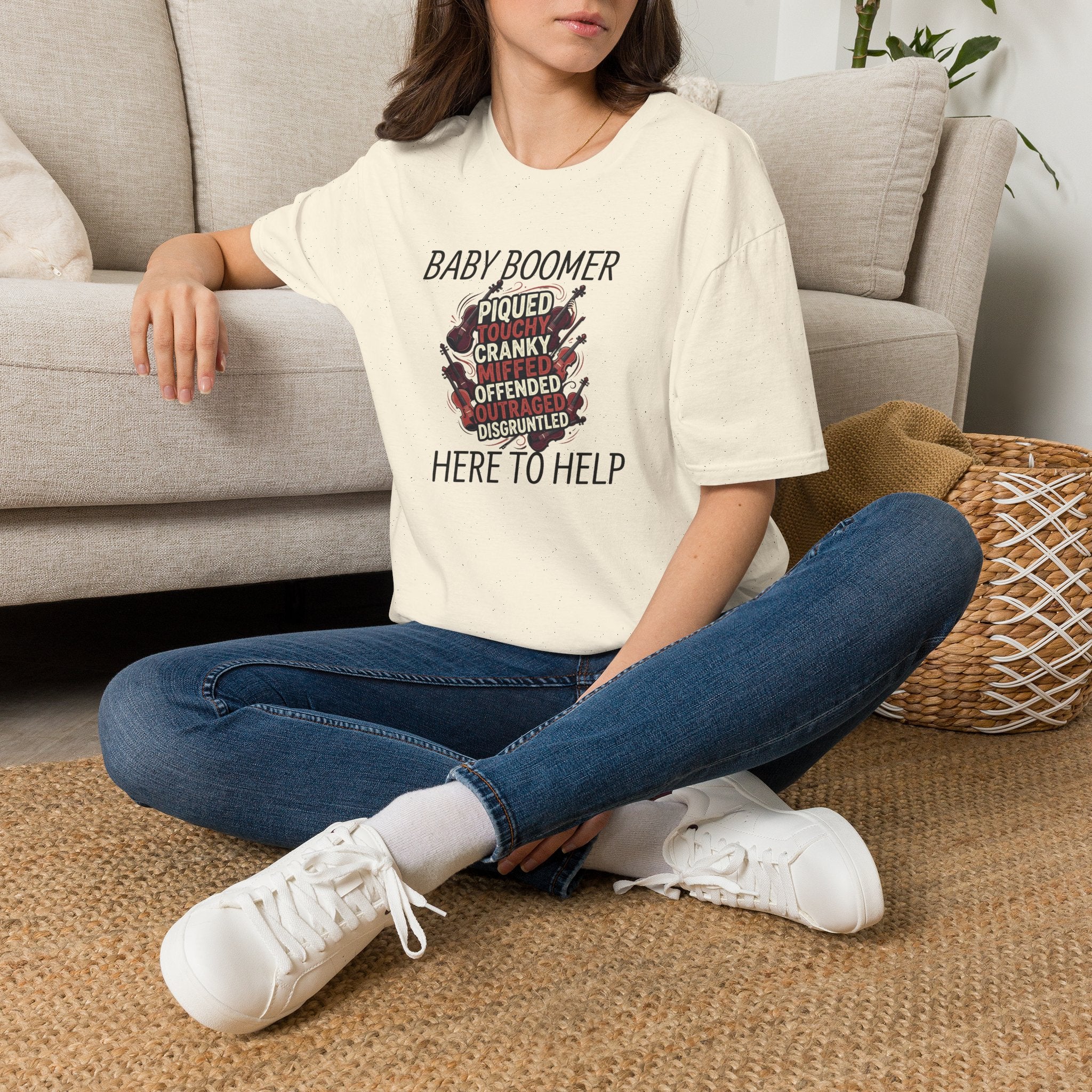 Baby Boomer Funny Graphic T-Shirt — 'Piqued, Touchy, Cranky...' Vintage Floral Tee