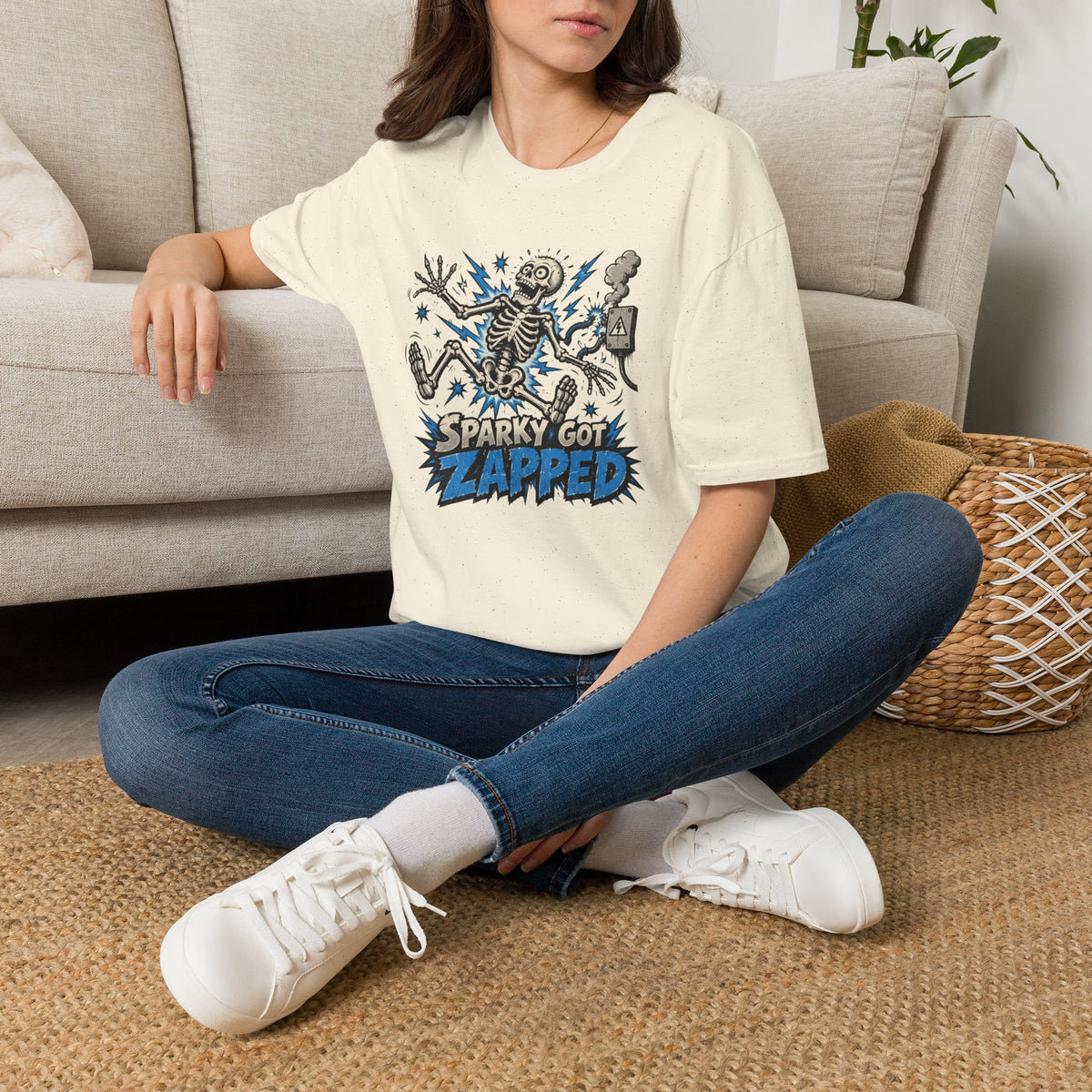 Sparky Got Zapped Skeleton Lightning T-Shirt
