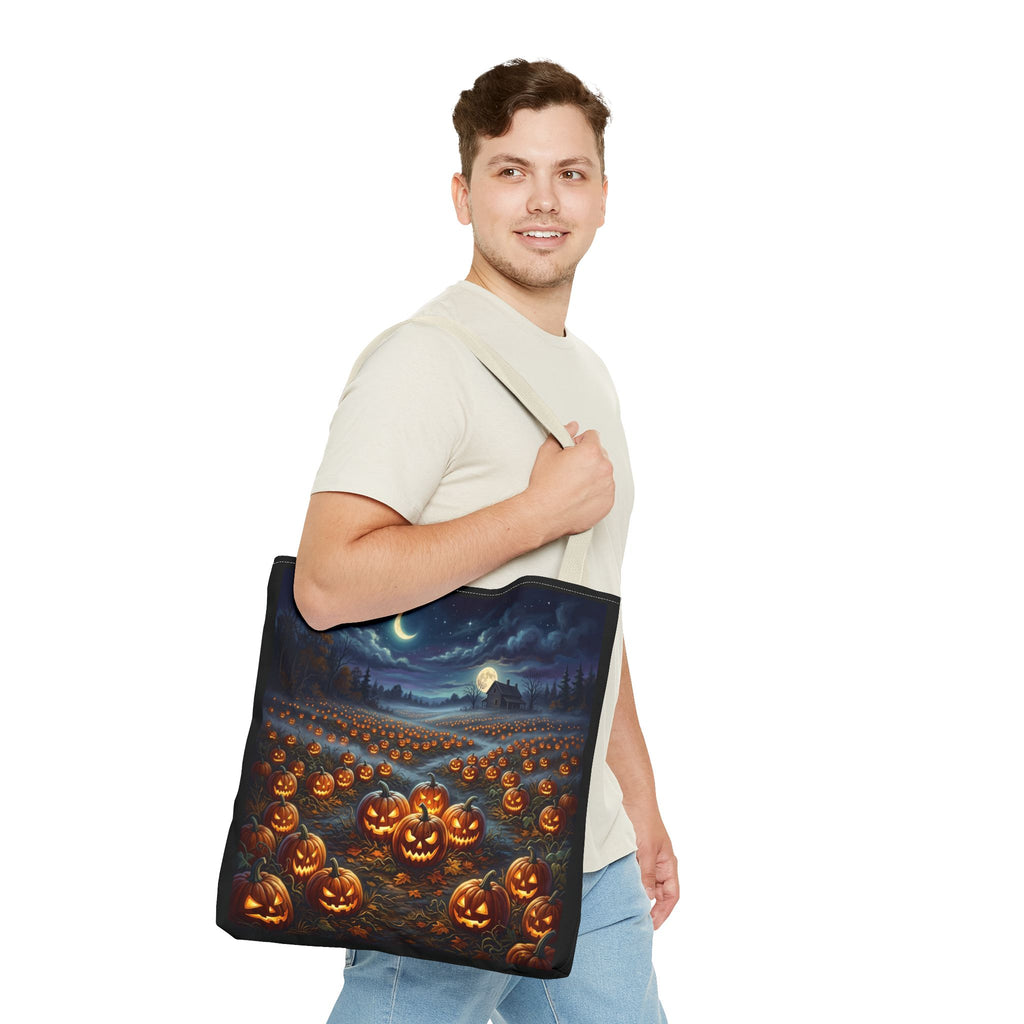 Halloween Pumpkin Patch Tote Bag — Spooky Night Jack-O'-Lantern Canvas Tote