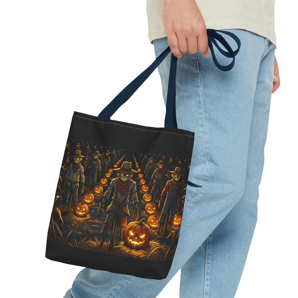 Halloween Scarecrow Parade Tote Bag – Spooky Pumpkin Field All-Over Print Tote