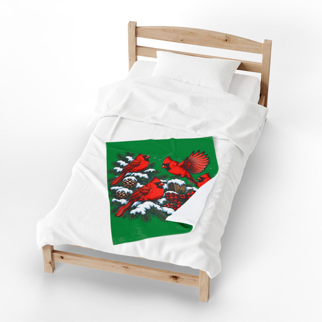 Christmas Cardinal Velveteen Plush Blanket
