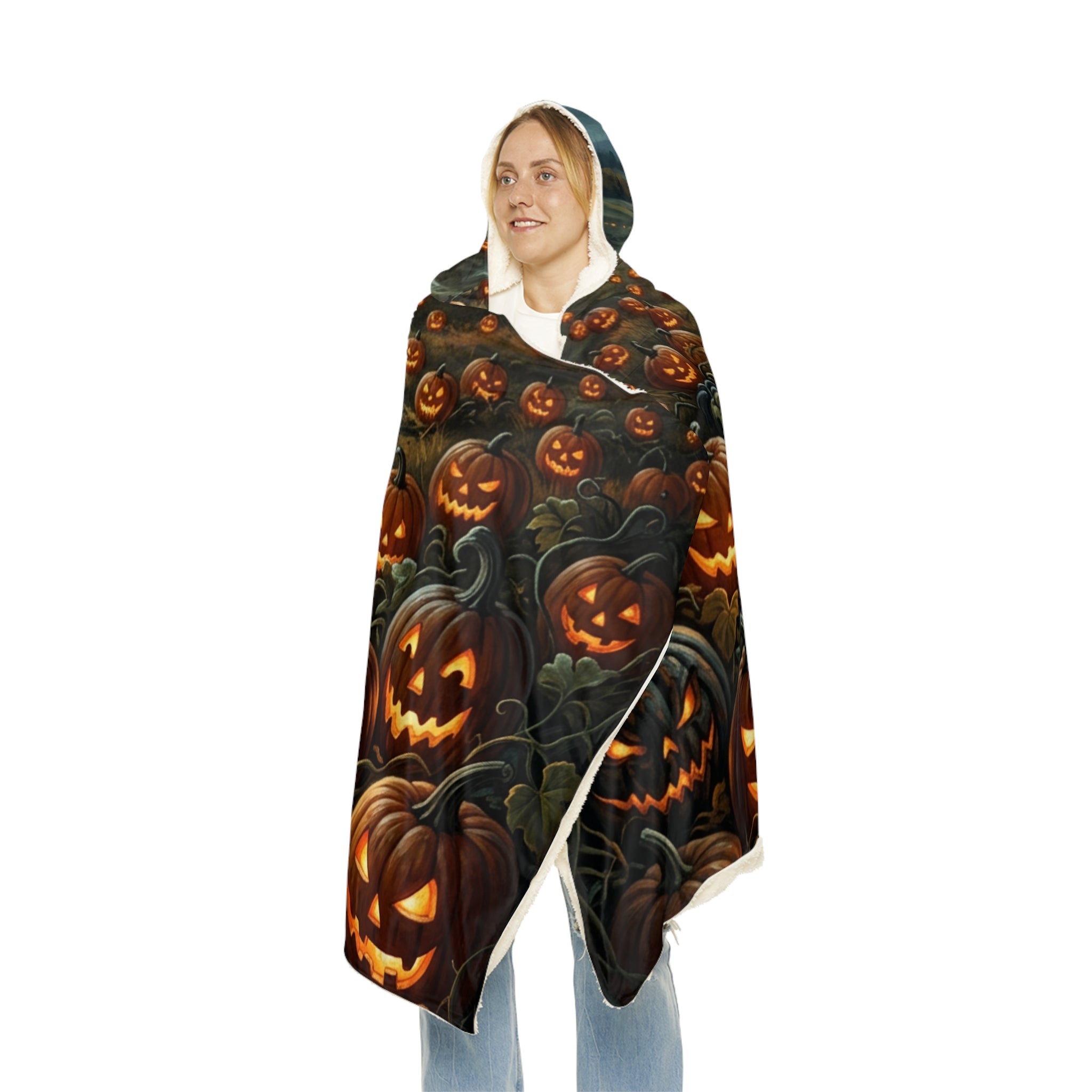 Halloween Jack-O'-Lantern Hooded Blanket — Spooky Pumpkin Snuggle Throw