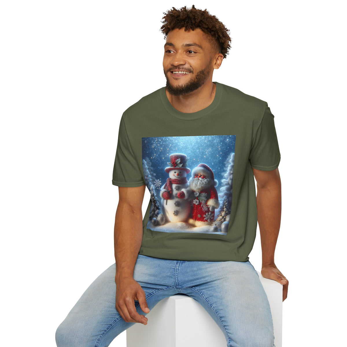 Christmas Santa & Snowman T-Shirt — Holiday Winter Scene Tee