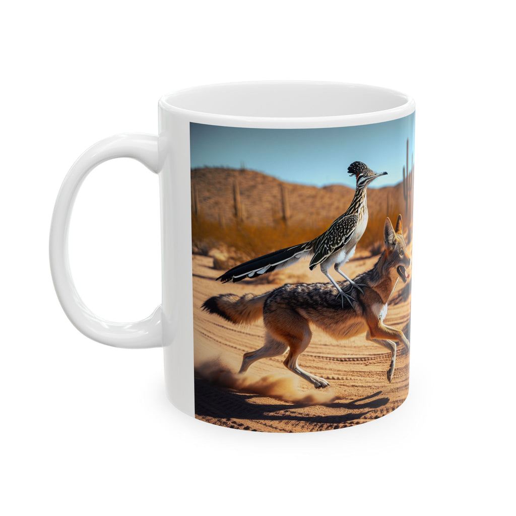 Roadrunner & Coyote Funny Desert Surfer Ceramic Coffee Mug (11oz, 15oz)