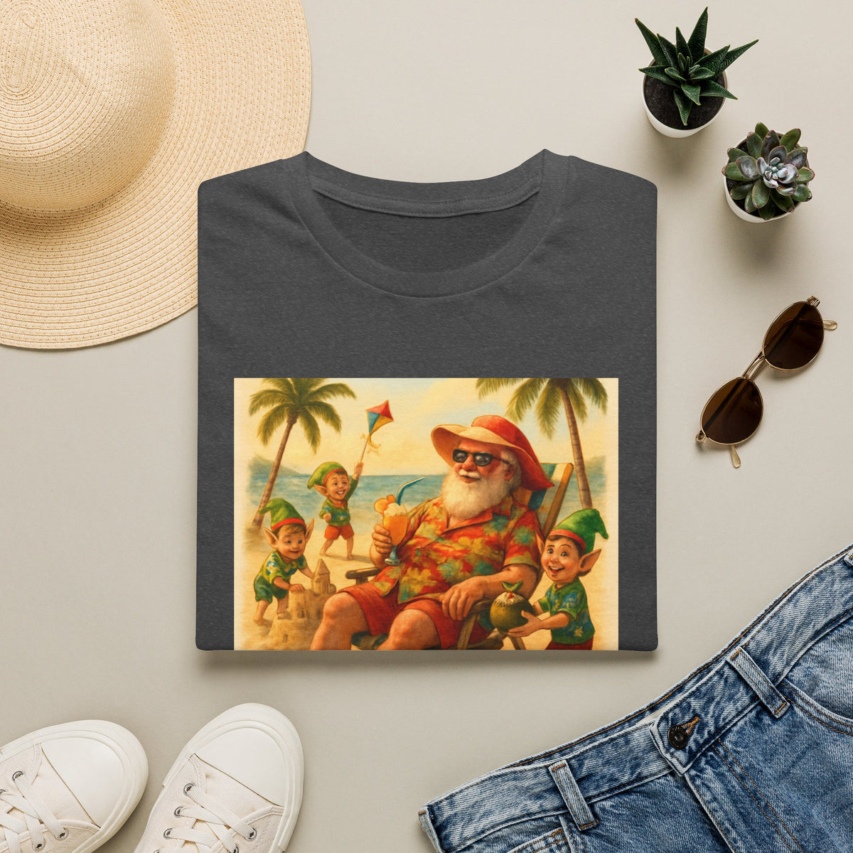 Santa Claus Enjoying Day T-Shirt – Retro Beach Holiday Tee