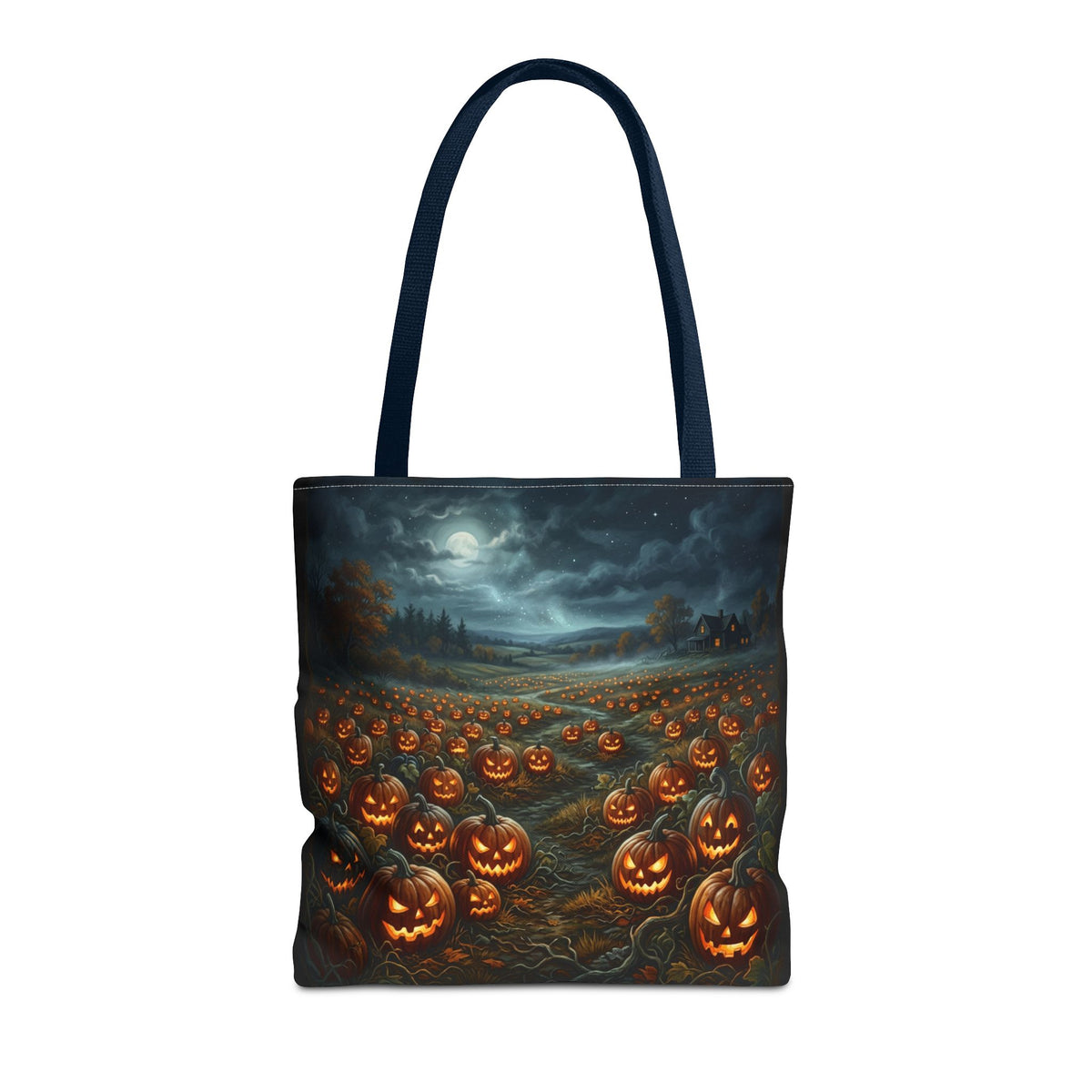 Halloween Pumpkin Field Tote Bag — Spooky Jack-O'-Lantern All-Over Print