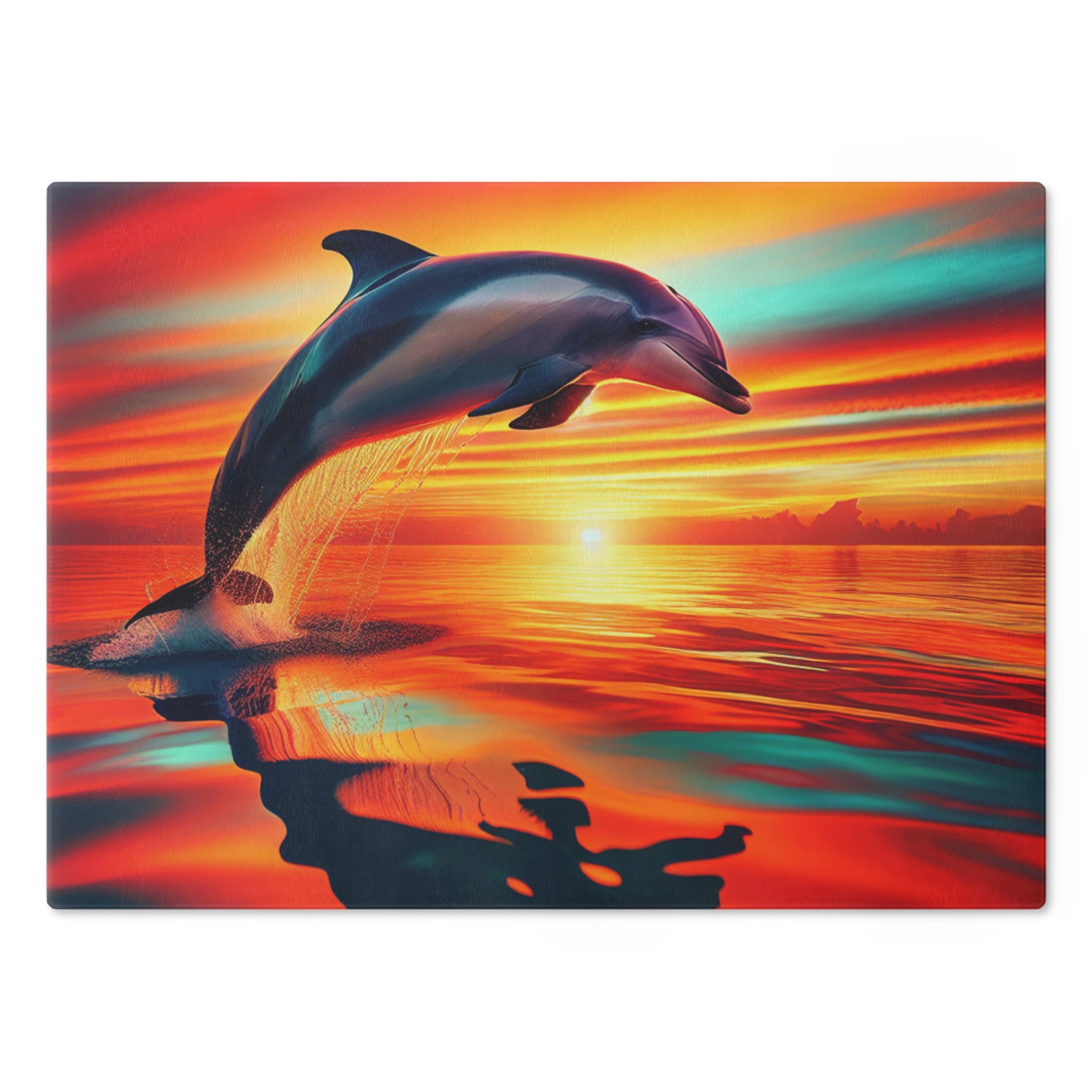 Dolphin Sunset Cutting Board – Vibrant Ocean Scene Glass Chopping Board