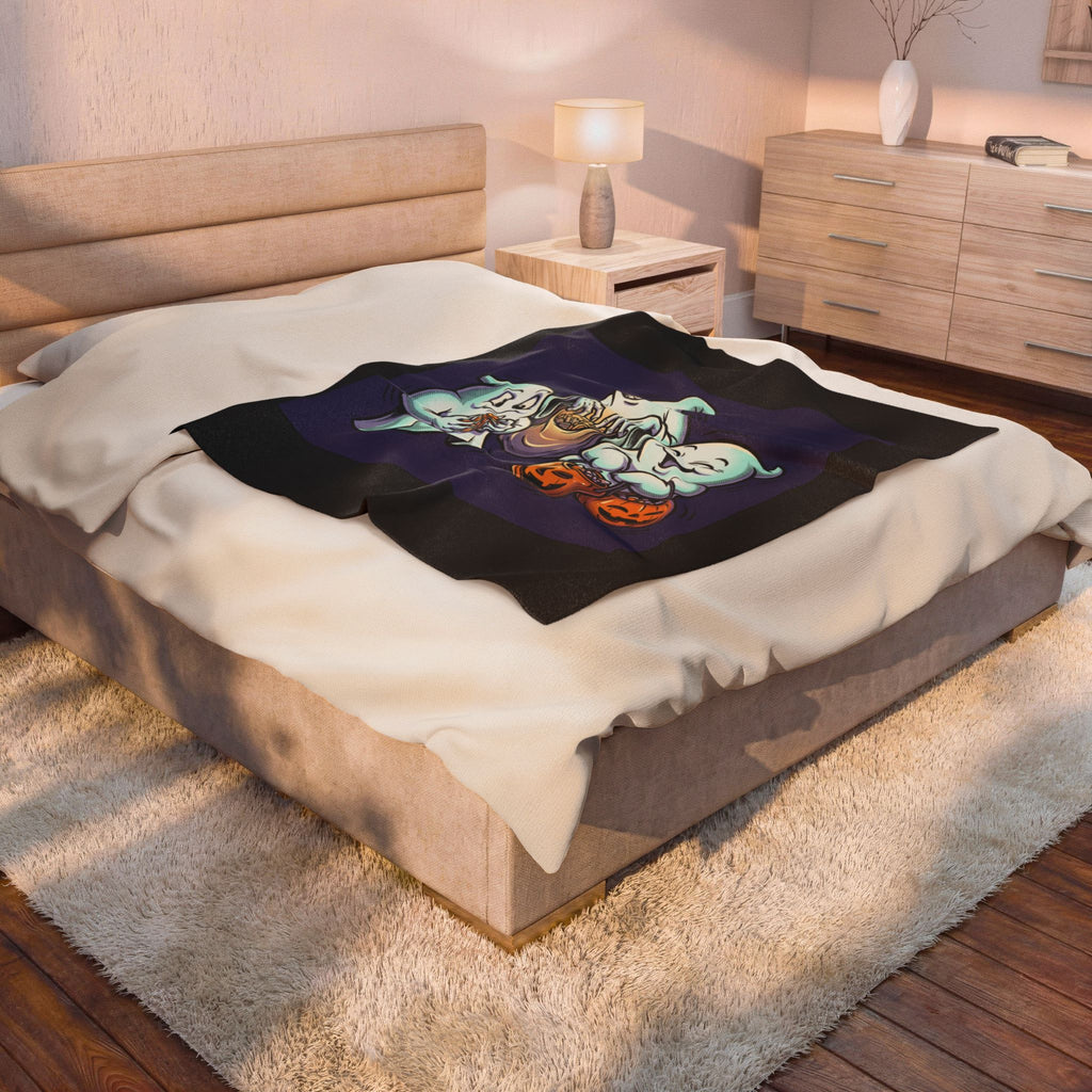Three Ghosts Trick-or-Treat Halloween Velveteen Plush Blanket