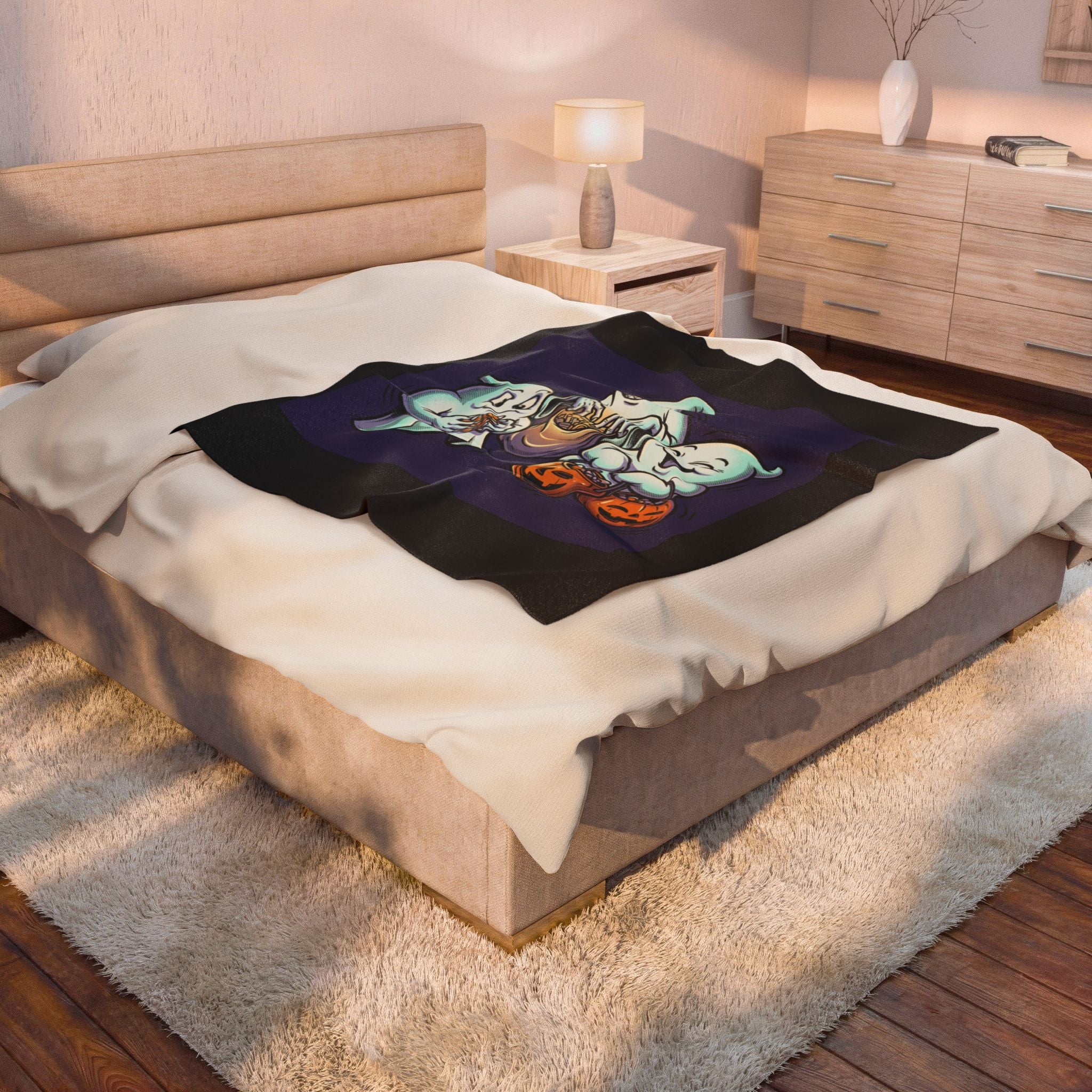 Three Ghosts Trick-or-Treat Halloween Velveteen Plush Blanket