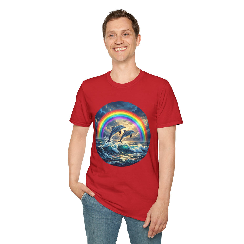 Dolphin Rainbow Wave T-Shirt — Ocean Sunset Graphic Tee