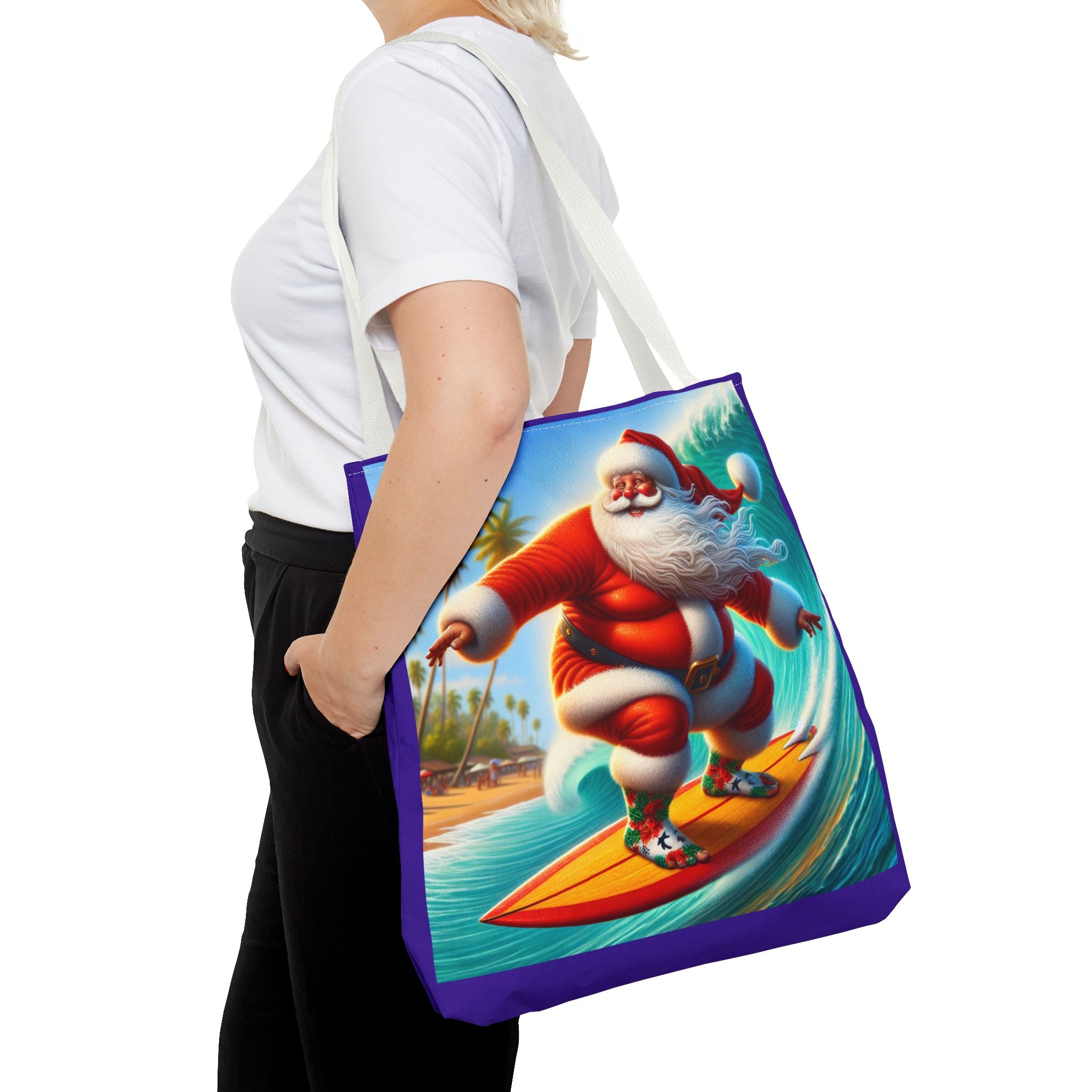 Surfing Santa Tote Bag — Tropical Christmas Beach Holiday Tote