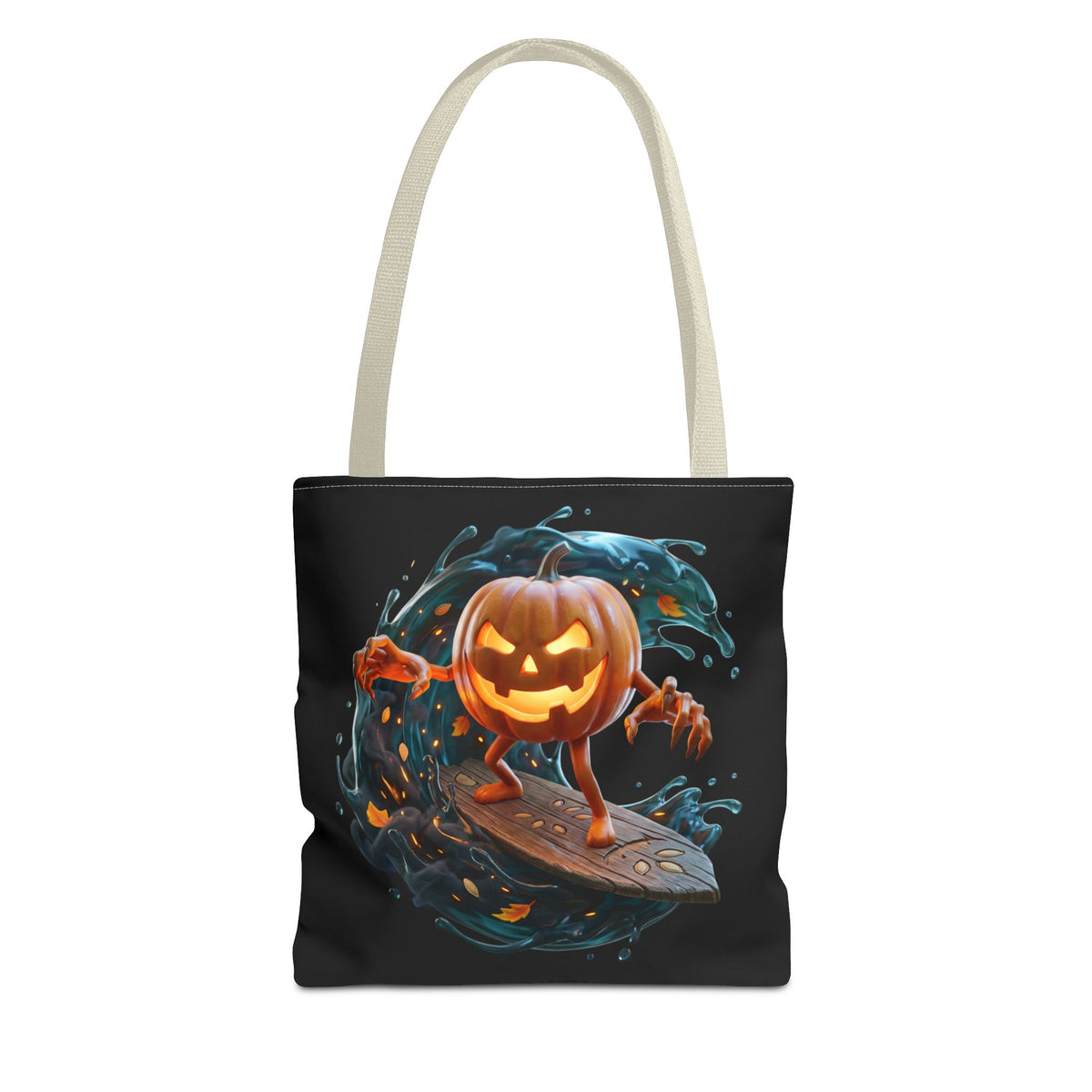 Halloween Pumpkin Surf Tote Bag — Spooky Jack-O'-Lantern Surfing Beach Tote