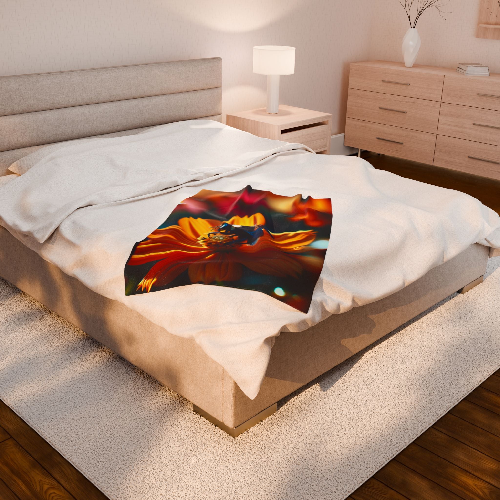 Velveteen Plush Blanket - Bee on Flower