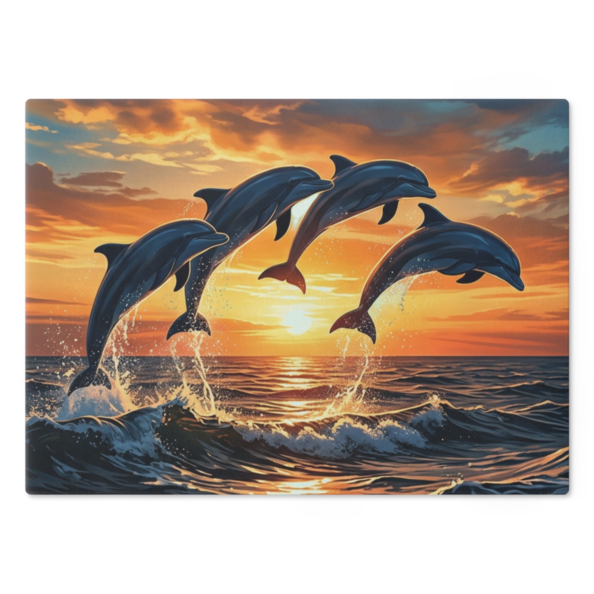 Dolphin Sunset Cutting Board — Ocean Wave Kitchen Decor