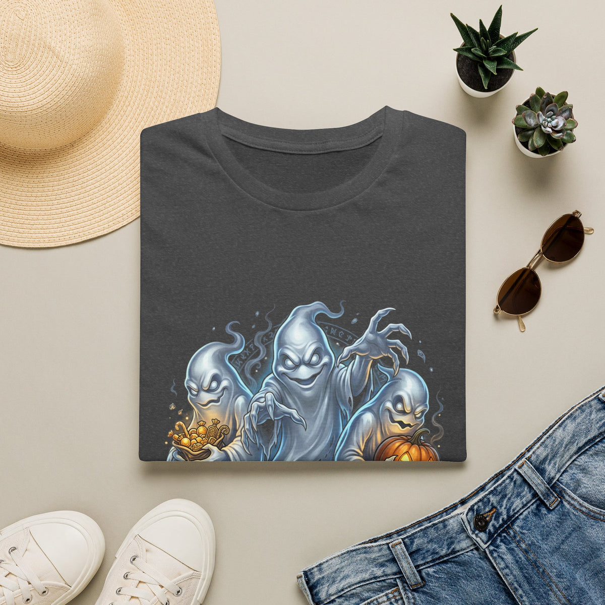 Three Menacing Ghosts Halloween Unisex Softstyle T-Shirt