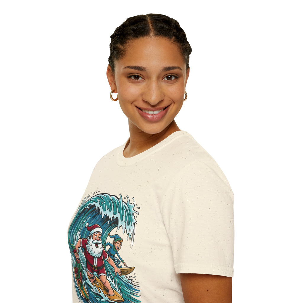 Surfing Santa T-Shirt — Christmas Beach Holiday Tee