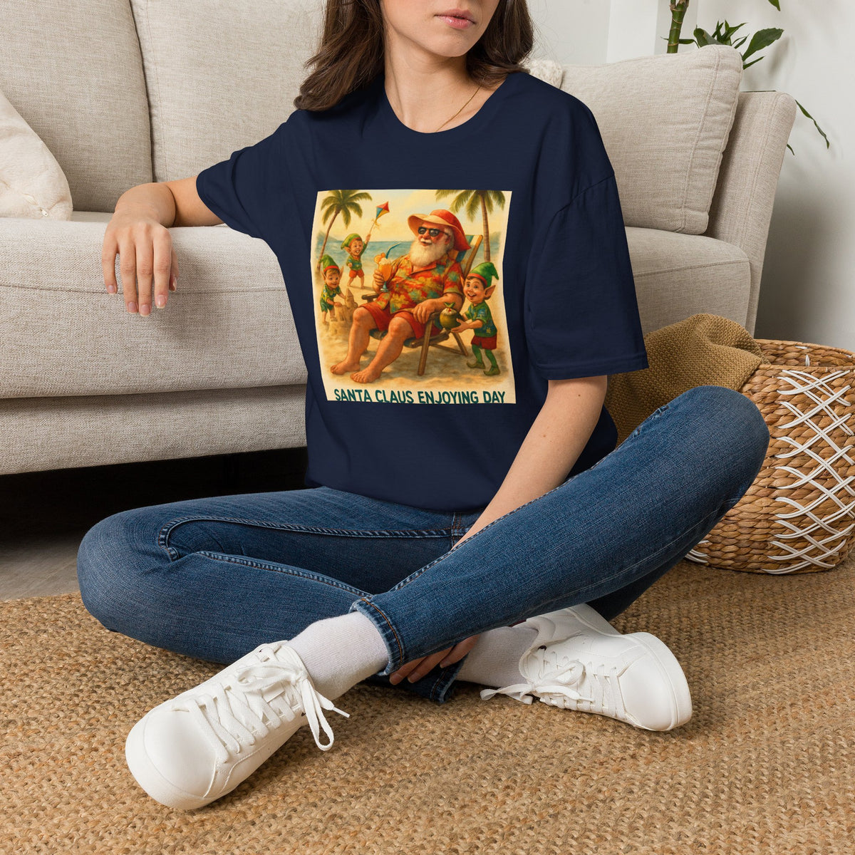 Santa Claus Enjoying Day T-Shirt – Retro Beach Holiday Tee