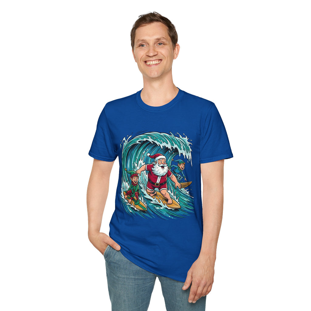 Surfing Santa T-Shirt — Christmas Beach Holiday Tee