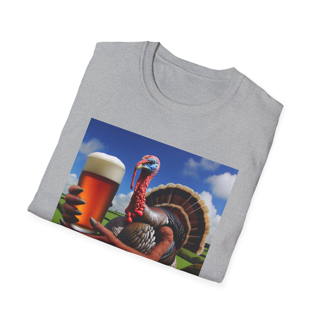 Thankful Turkey Beer T-Shirt — Funny Thanksgiving Turkey Holding Pint Tee