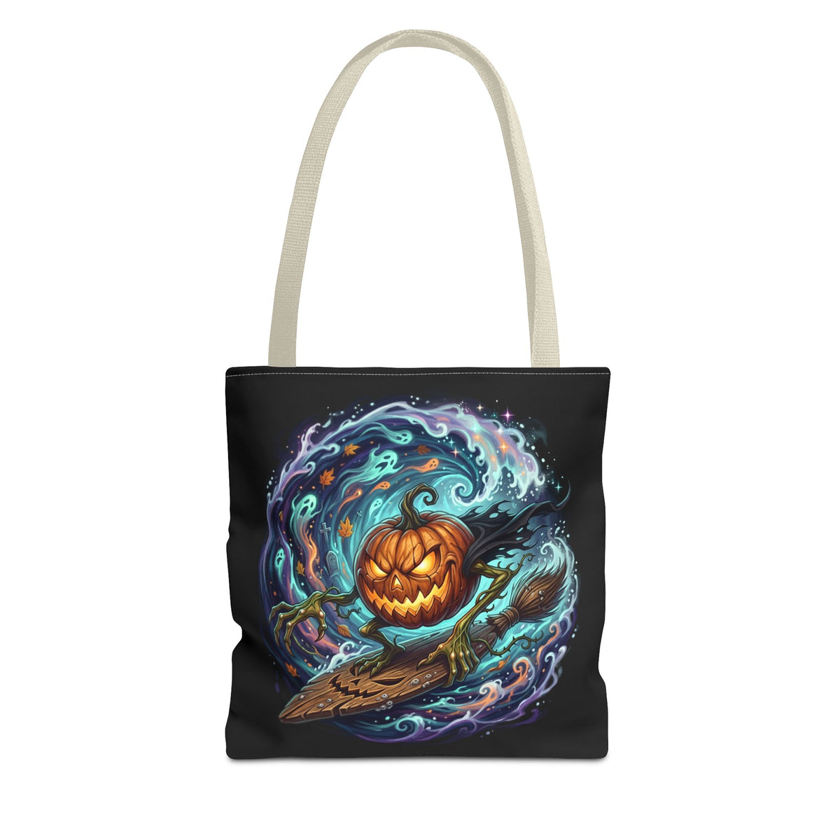 Halloween Surfing Pumpkin Tote Bag — Spooky Jack-o'-Lantern Beach Wave Tote