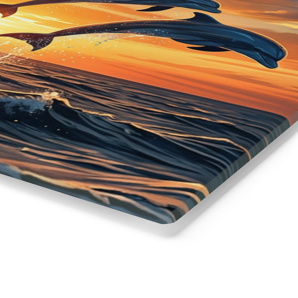 Dolphin Sunset Cutting Board — Ocean Wave Kitchen Decor