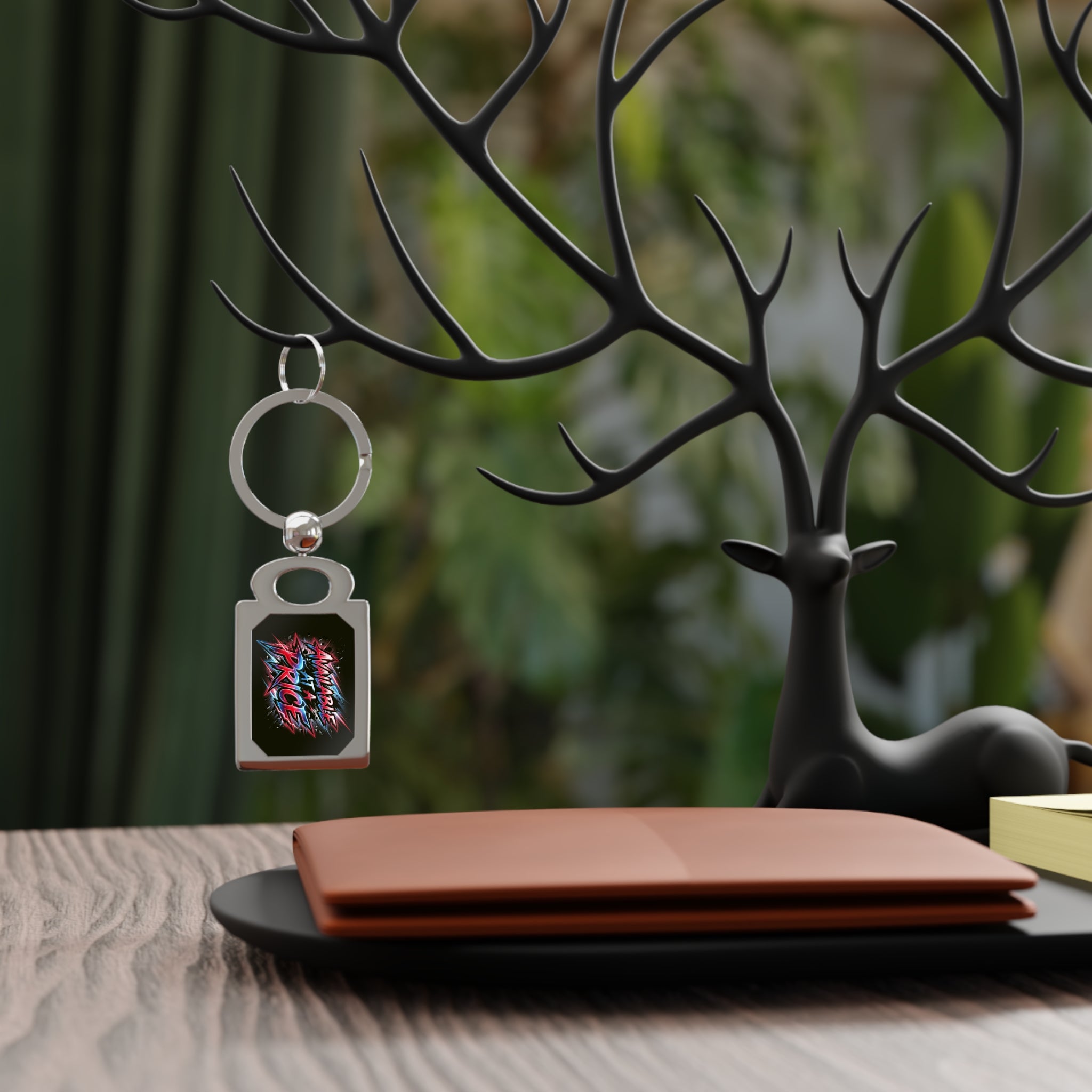 Rectangle Photo Keyring — Custom Retro Neon 'Take Risks' Metal Keychain