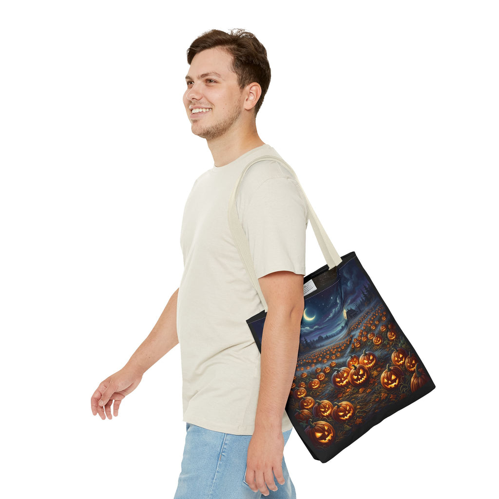 Halloween Pumpkin Patch Tote Bag — Spooky Night Jack-O'-Lantern Canvas Tote