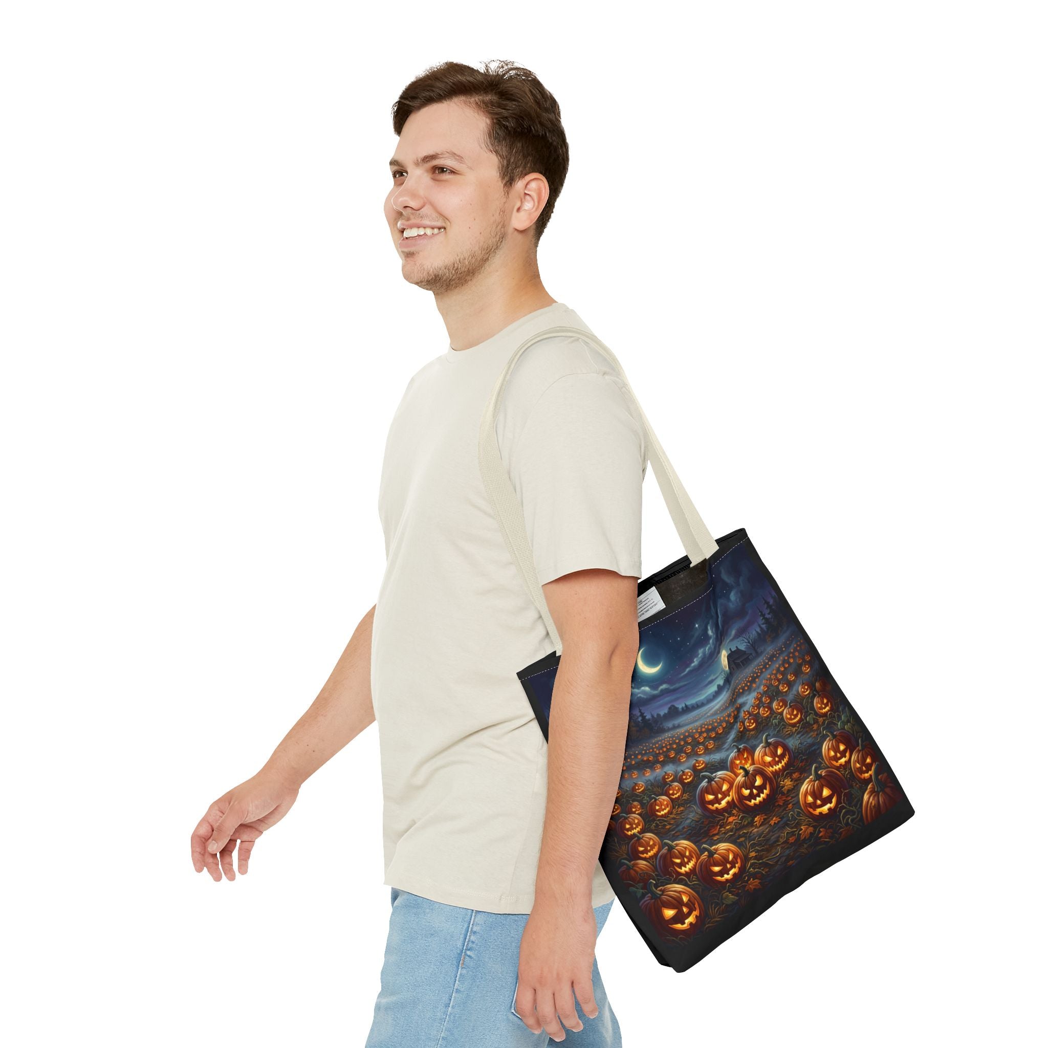 Halloween Pumpkin Patch Tote Bag — Spooky Night Jack-O'-Lantern Canvas Tote