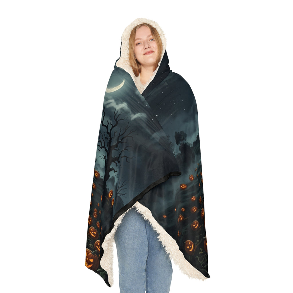 Halloween Pumpkin Field Hooded Blanket - Spooky Jack-O'-Lantern Snuggle Throw