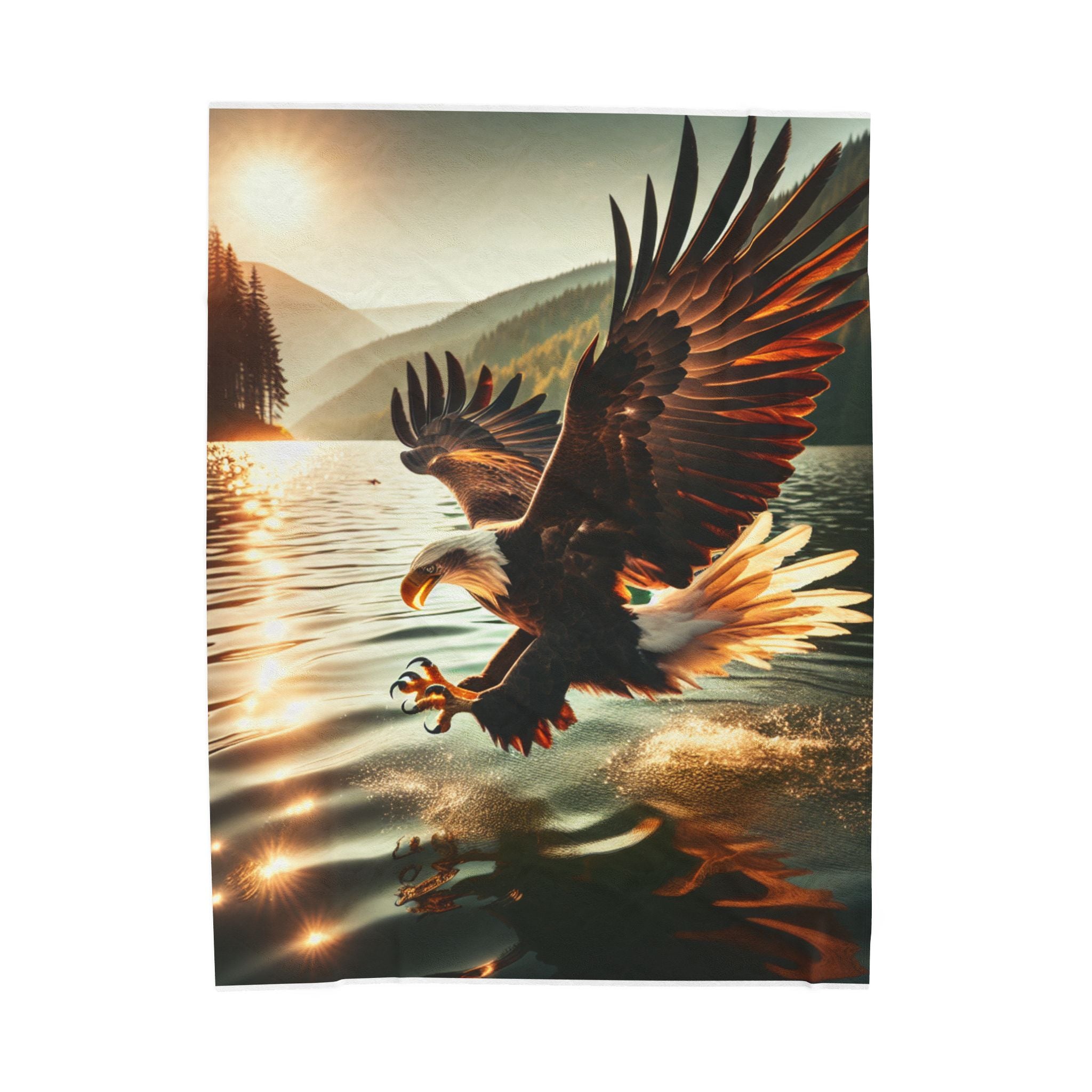 Velveteen Plush Blanket - Eagle in Flight Hunting