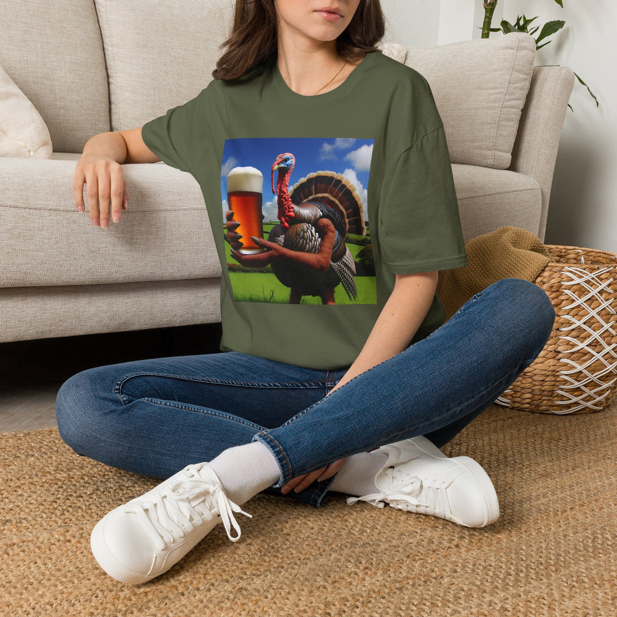 Thankful Turkey Beer T-Shirt — Funny Thanksgiving Turkey Holding Pint Tee