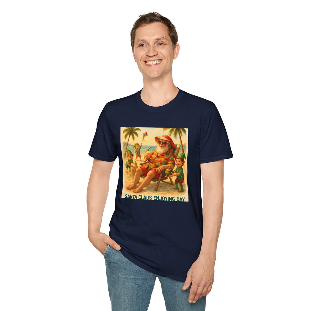 Santa Claus Enjoying Day T-Shirt – Retro Beach Holiday Tee