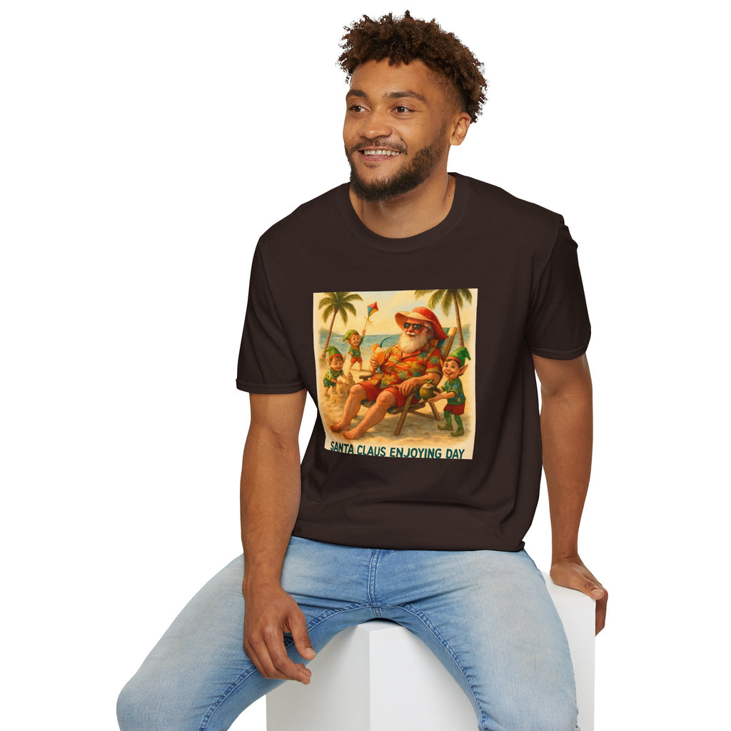 Santa Claus Enjoying Day T-Shirt – Retro Beach Holiday Tee