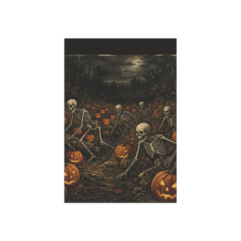 Halloween Skeleton Pumpkin Garden Flag — Spooky Outdoor House Banner