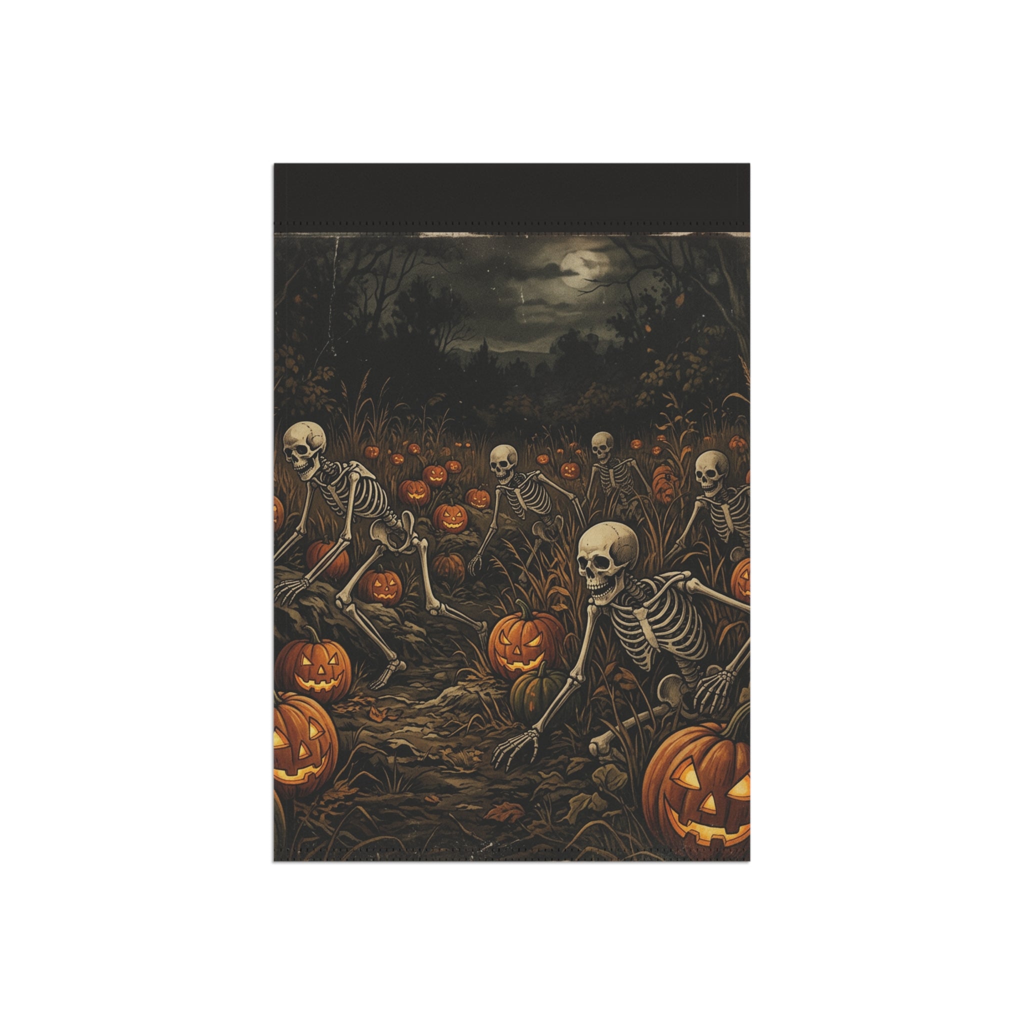 Halloween Skeleton Pumpkin Garden Flag — Spooky Outdoor House Banner