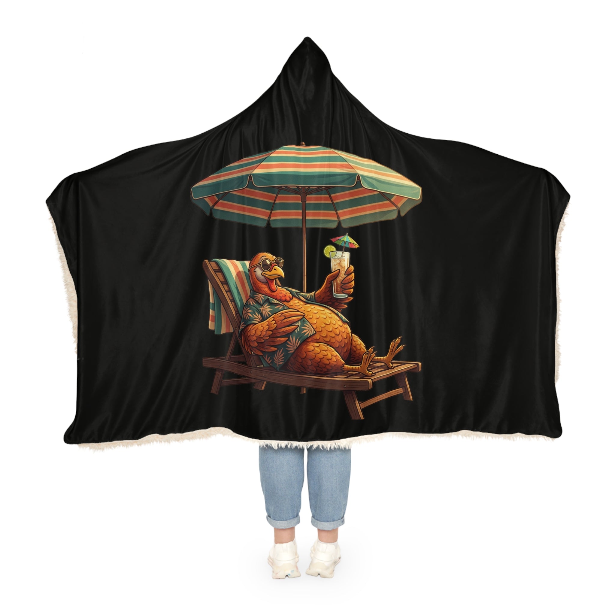 Hooded Snuggle Blanket — Relaxing Chicken on Beach Lounge Design
