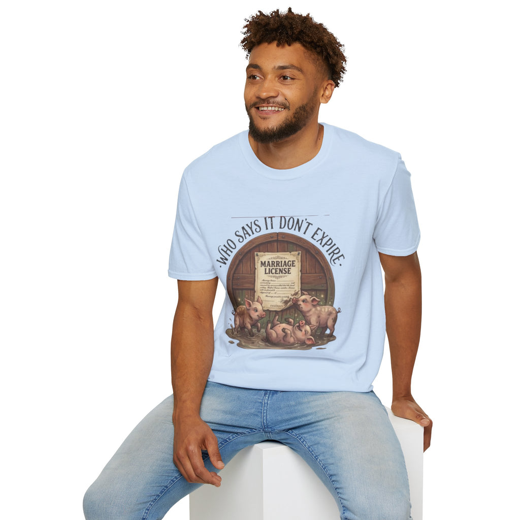 T-Shirt — "Who Says It Don't Expire" Vintage Marriage License Design