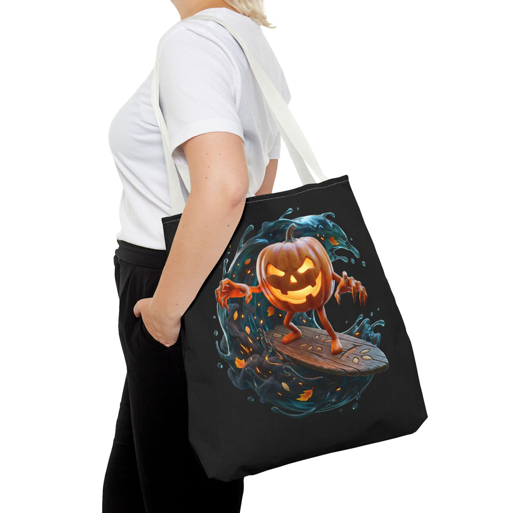 Halloween Pumpkin Surf Tote Bag — Spooky Jack-O'-Lantern Surfing Beach Tote